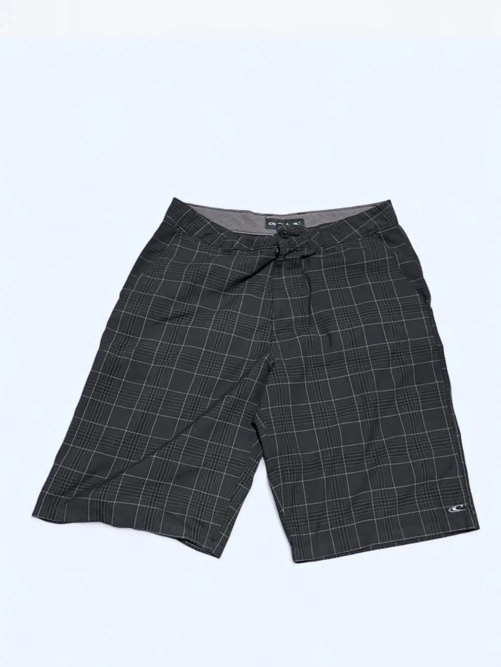 O'Neill black & gray plaid vintage Y2K board shorts size 32